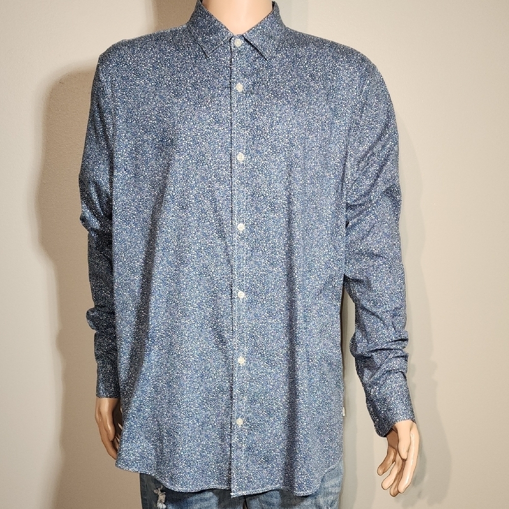 Men's Blue Patterned Casual Button Down Shirt